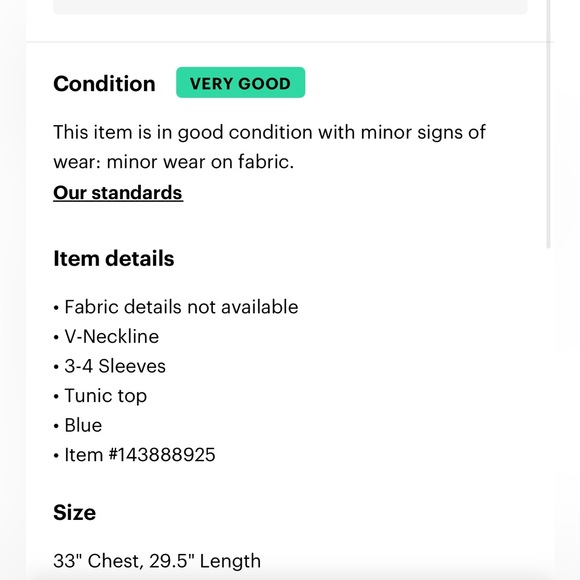 Small tunic Top Crescent 3/4 sleeve V-neck S shirt long length for tall Women - Picture 4 of 6